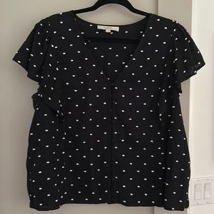 Black and white polka dot cap/flutter sleeve top